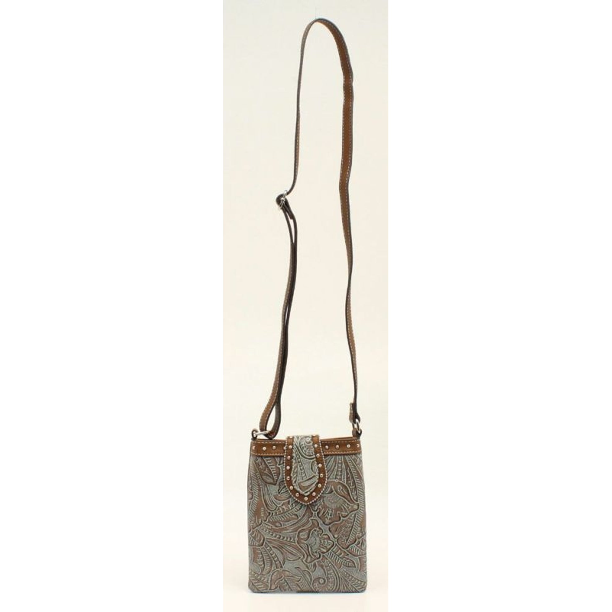Nocona Tessa Embossed Nailhead Crossbody BlueBrn