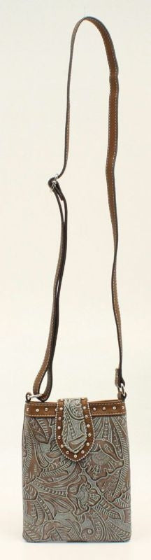 Nocona Tessa Embossed Nailhead Crossbody BlueBrn