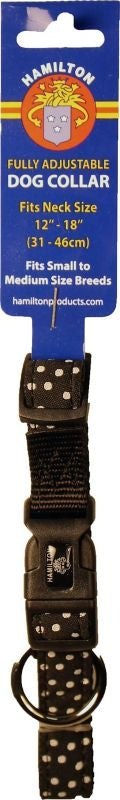 Ribbon Overlay Adj Dog Collar 5/8x12-18 Blk Dots