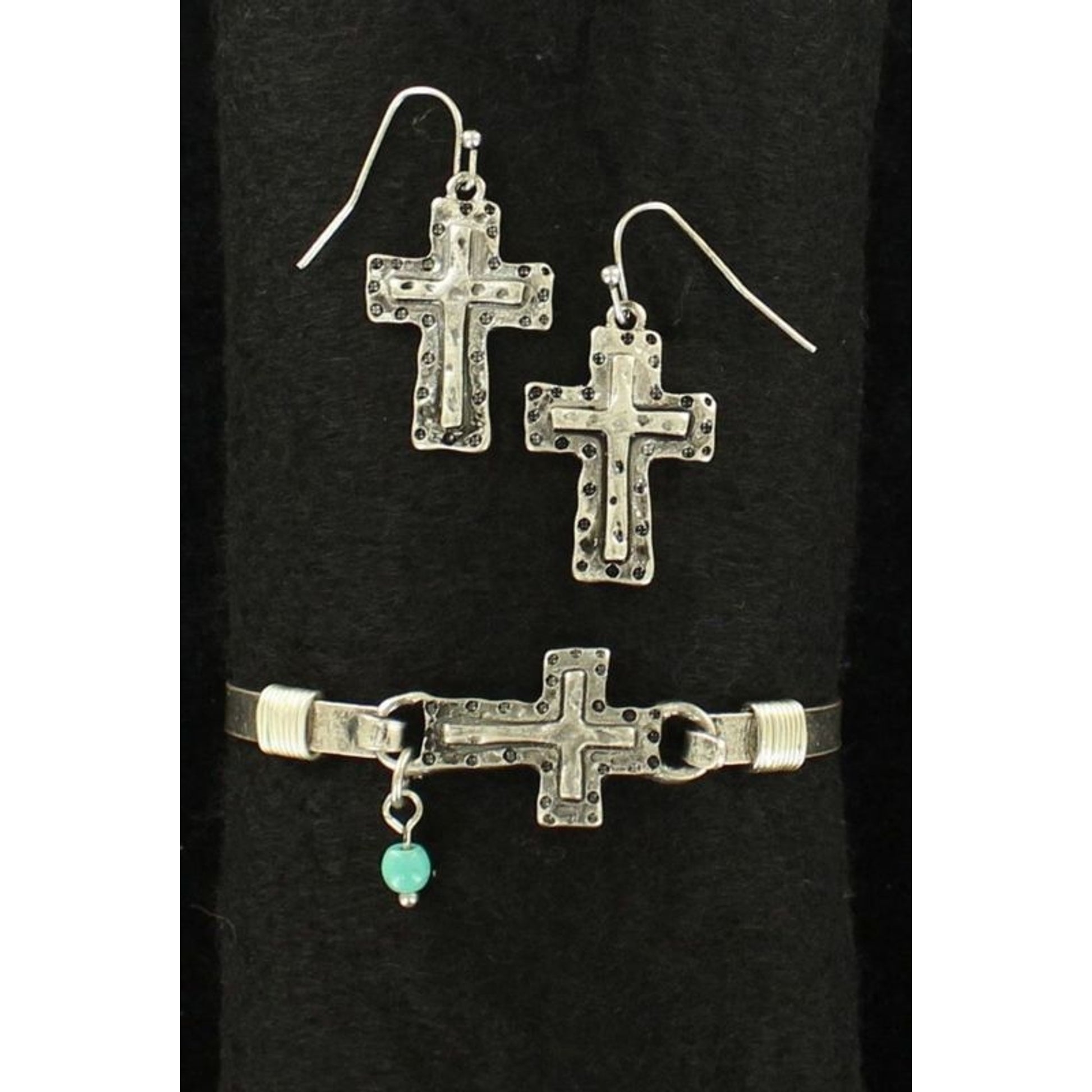 BlazinRoxx Hammered Cross Bracelet/Earring SetSil
