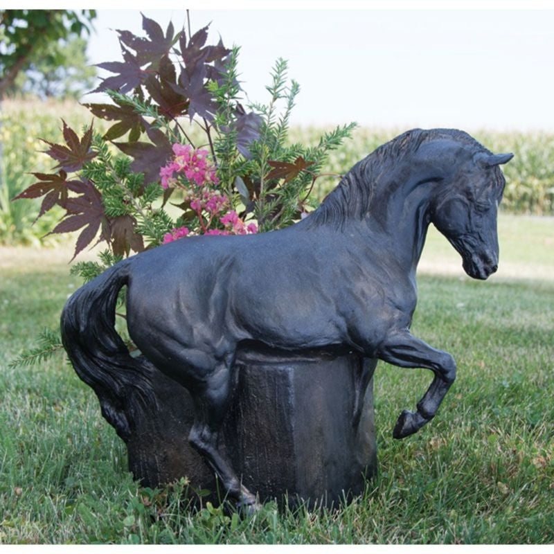 Horse And Flower Sculpted Pot 7.5 X7.5 x 17