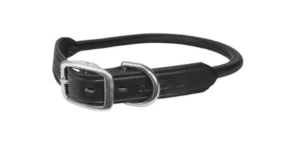 Perris Rolled Leather Dog Collar LG Black