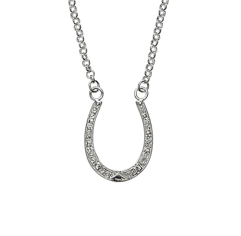 Etched Horseshoe Necklace Rhodium