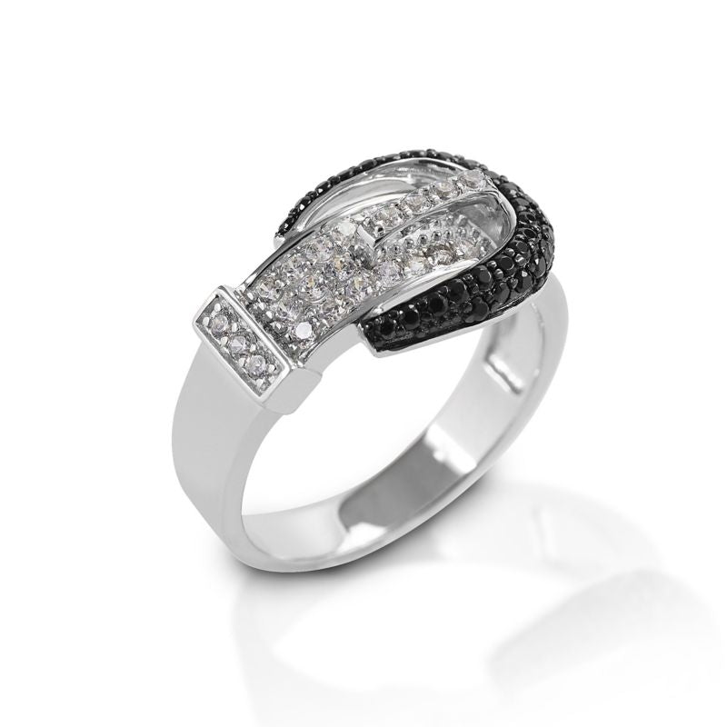 Kelly Herd Silver Pave Buckle Ring 6