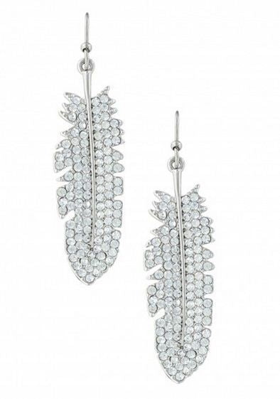 Glittered Feather Cubic Zirconia Earrings