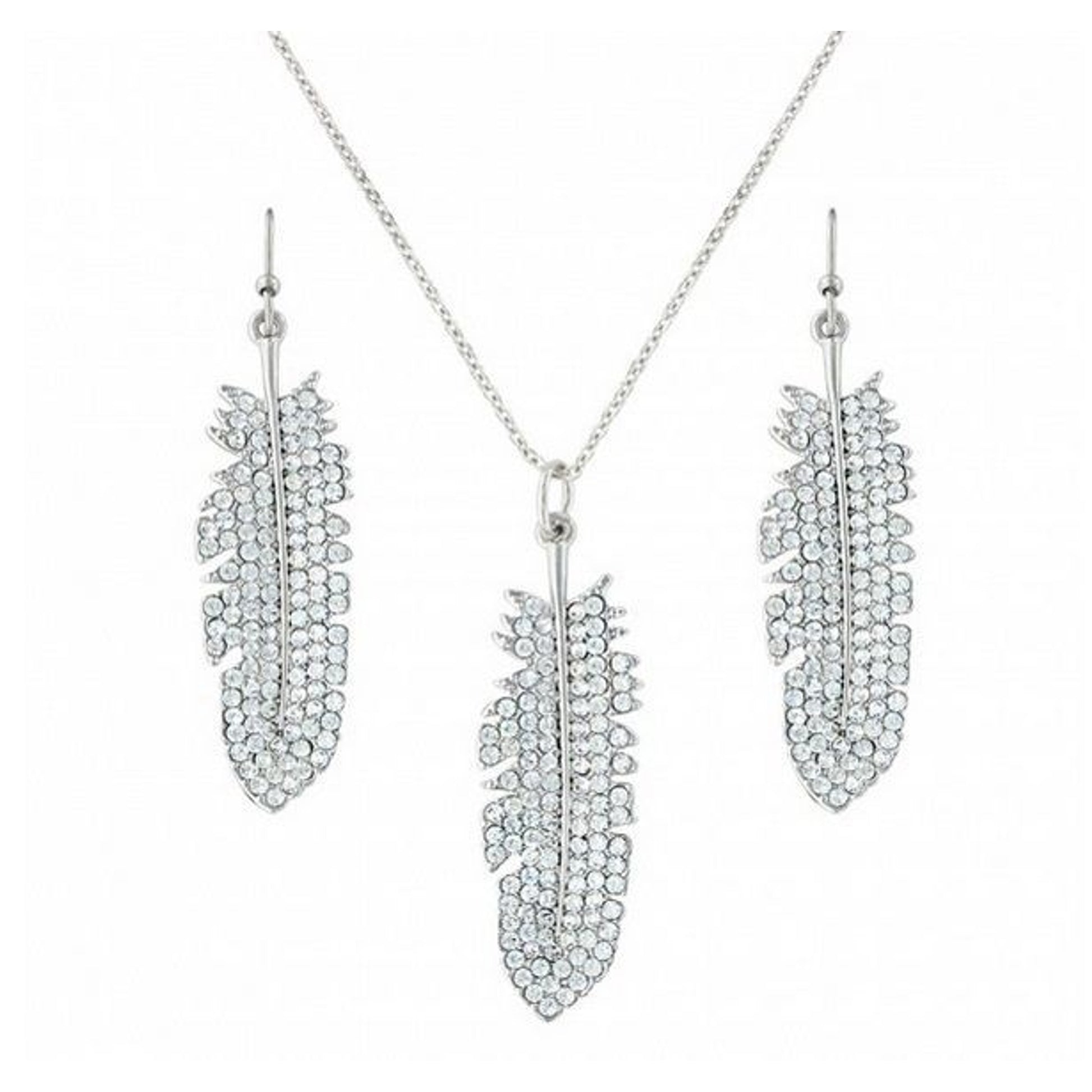 Glittered Feather Cubic Zirconia Jewelry Set