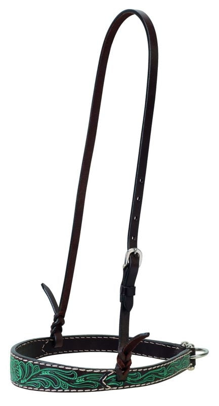 Weaver Carved Flower Taper Noseband 1 Dk Oil/Turq