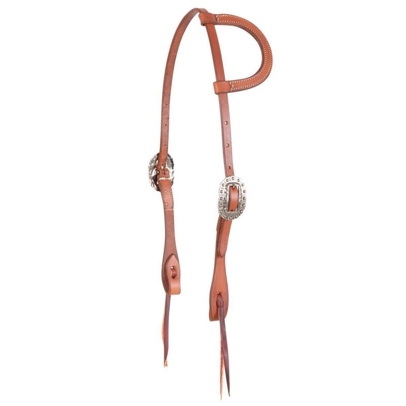 Antique Silver Dotted Split Ear Headstall Brn