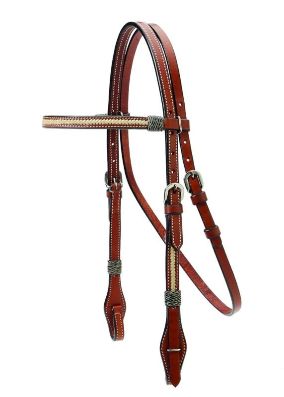 Browband Headstall/Braided Rawhide Overlay 5/8 Brn