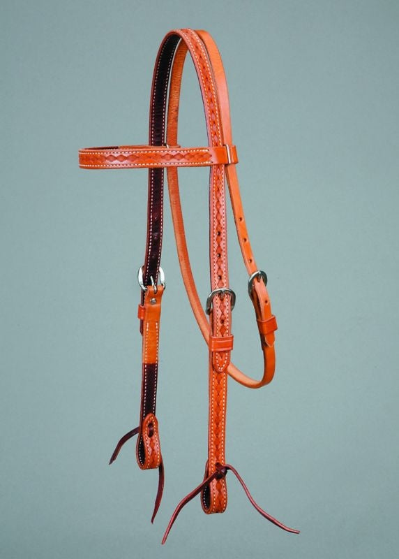 Gold Border Tooled Browband HeadstallBrn