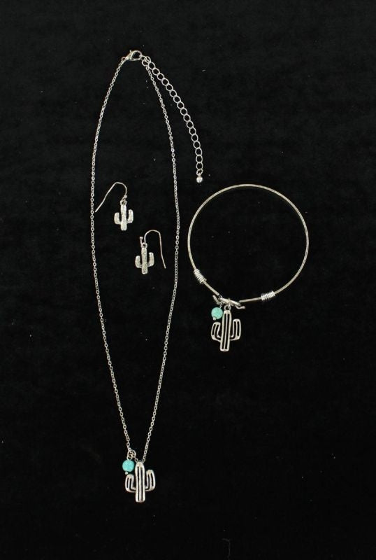 Cactus Necklace Earrings And Bracelet SetTurq