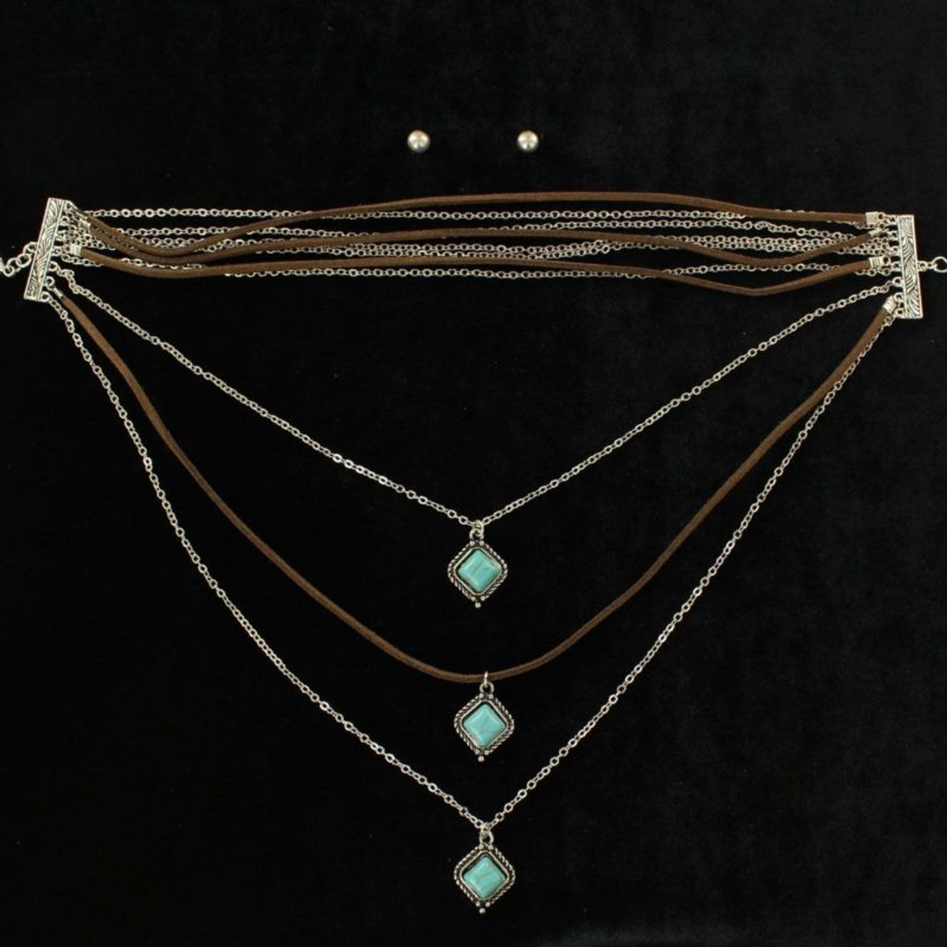 Multi Diamond Stone Chain Choker/Earring SetBk/Wh