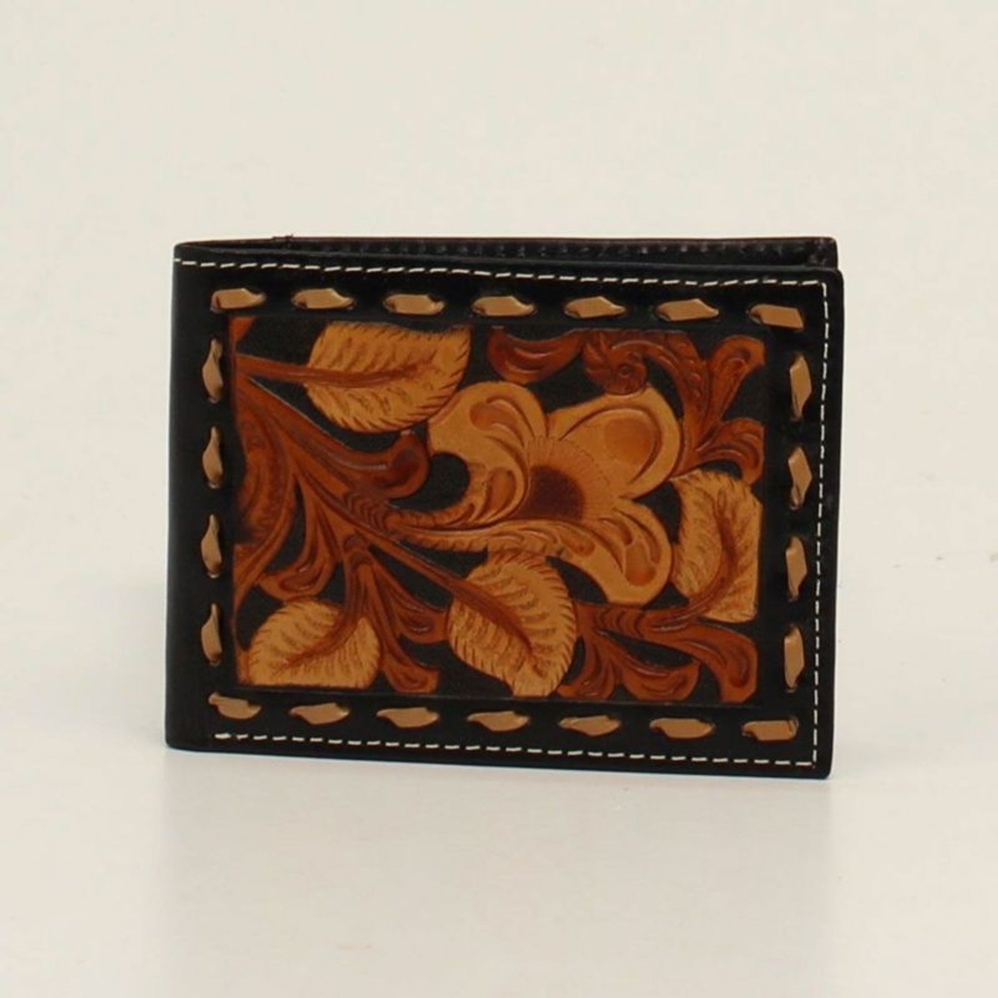 Men BiFold Floral Embossed Lace Edged WalletBk/Wh