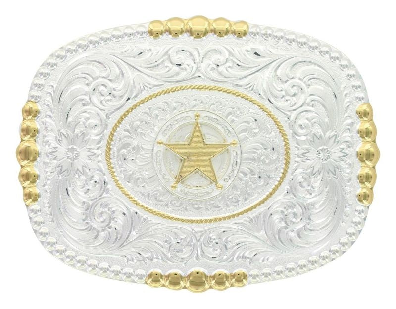 2Tone Pioneer Portrait Concho Star Buckle Br