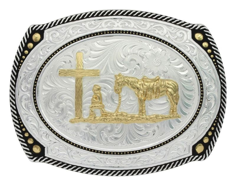 Large Cameo Roped Christian Cowboy Buckle Br