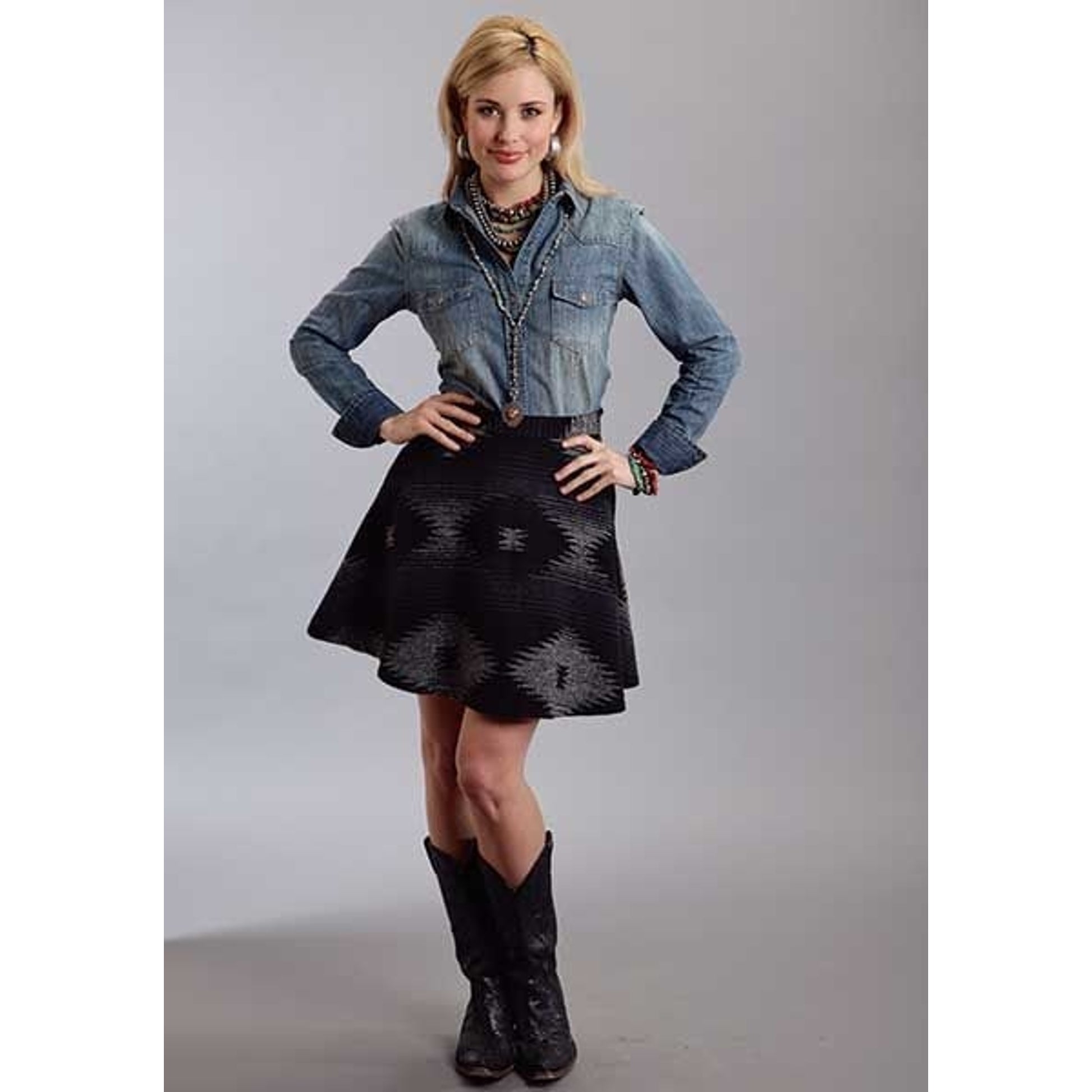 Stetson Ladies Aztec Blend Skater Skirt 10 Blk