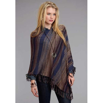 Stetson Ladies Blue Stripe Scoop Neck Poncho ML