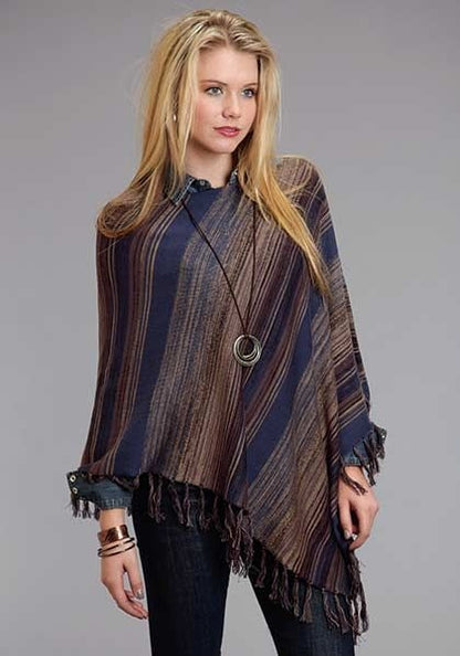 Stetson Ladies Blue Stripe Scoop Neck Poncho ML
