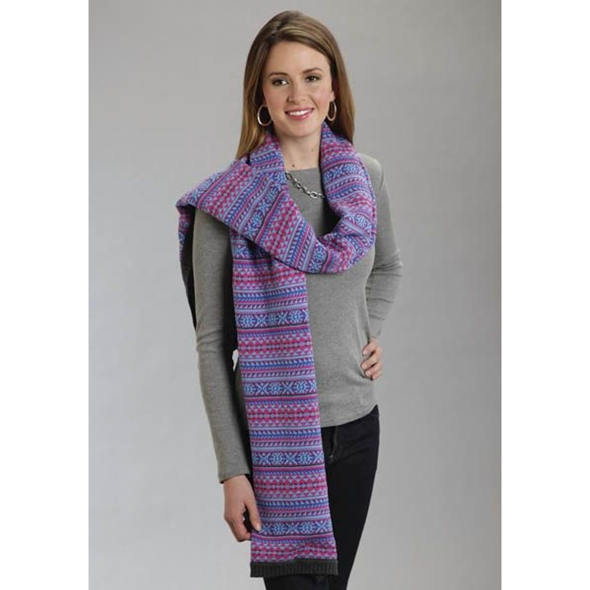 Stetson Ladies Flower Intarsia Sweater Scarf Blk