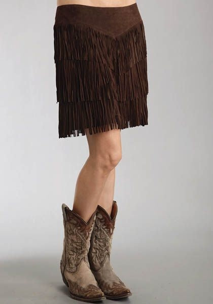 Stetson Ladies Pig Suede Fringe Skirt 10 Brn