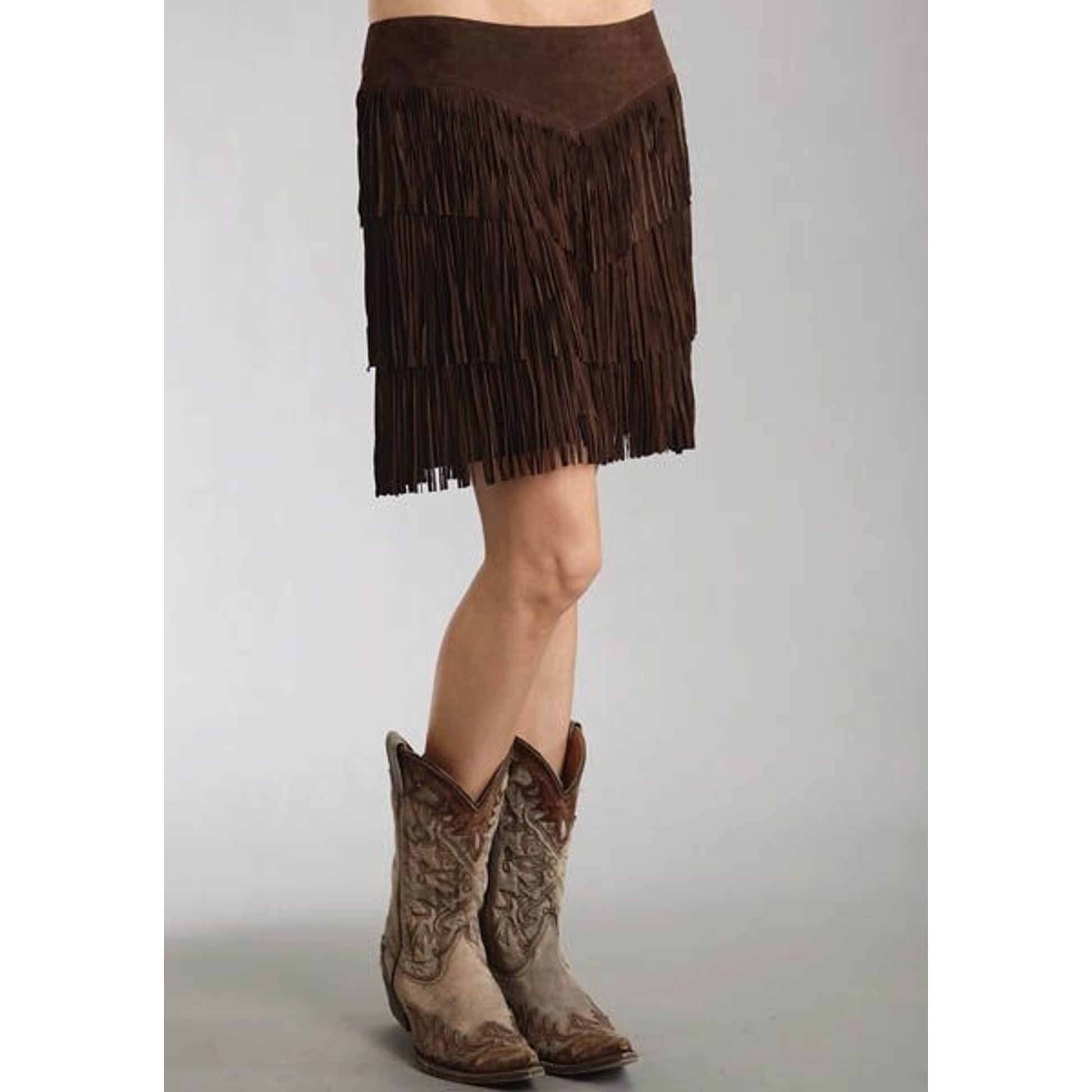 Stetson Ladies Pig Suede Fringe Skirt 10 Brn
