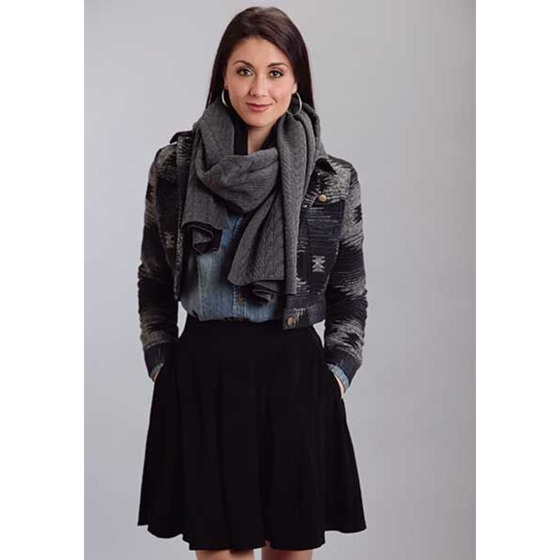 Stetson Ladies i Textured Knit Sweater Scarf Gry