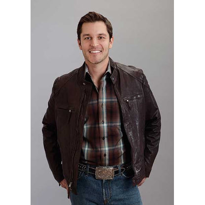 CurveFront Yokes Into Shoulder LeatherJacket 2X Br