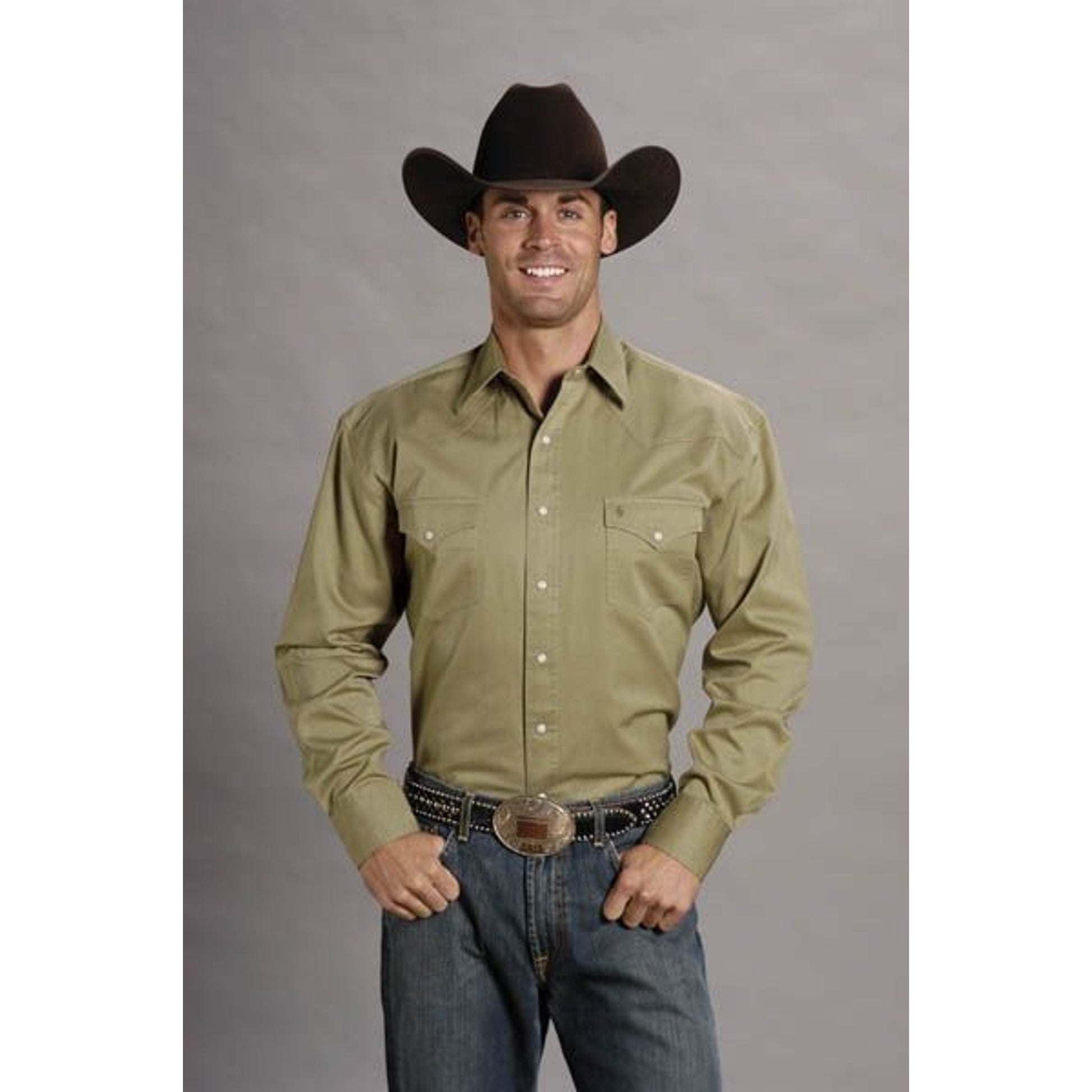 Mens Solid Twill Long Sleeve Snap Shirt XL Brn
