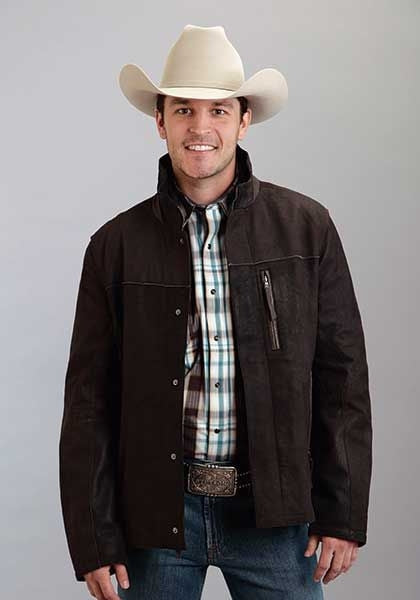 Mens Sueded Smooth Leather Trim Jacket 2XL Brown