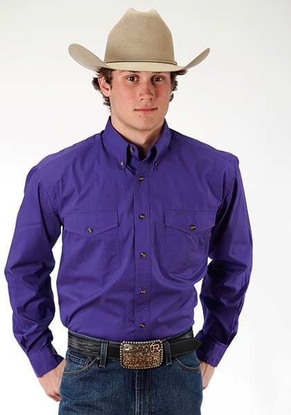 Roper Mens Poplin Variegated Button Shirt 2XL Ppl