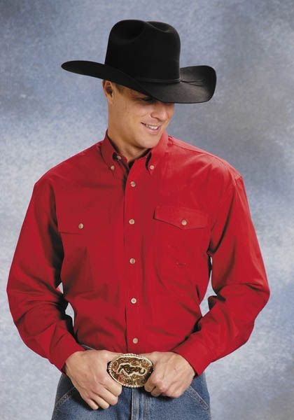 Roper Mens Poplin Variegated Button Shirt 2XL Red
