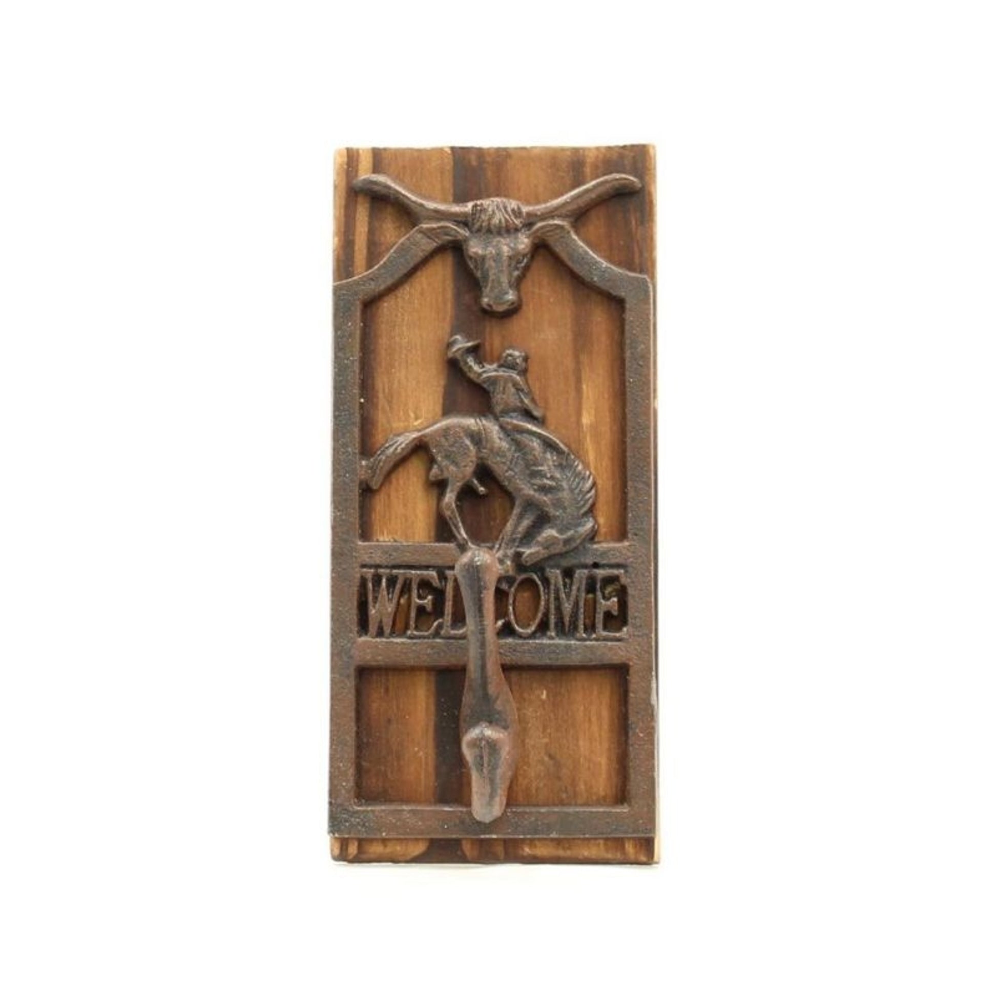 Long Horn Bucking Horse Rider Welcome Hook 3.5X7.5