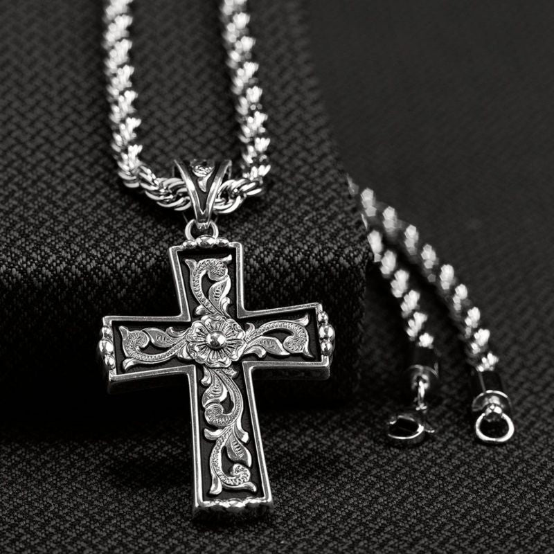 Twister Mens Scrolled Cross Necklace 24