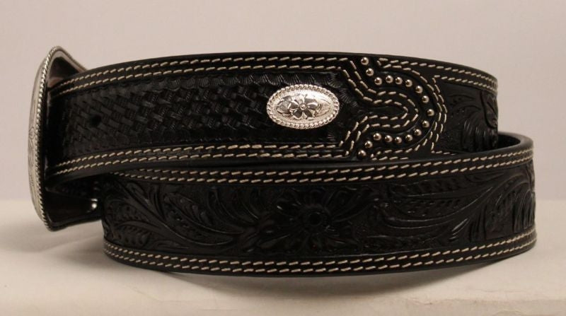 Nocona Mens 1 1/2 Basket/Floral Emboss Belt 32 Blk