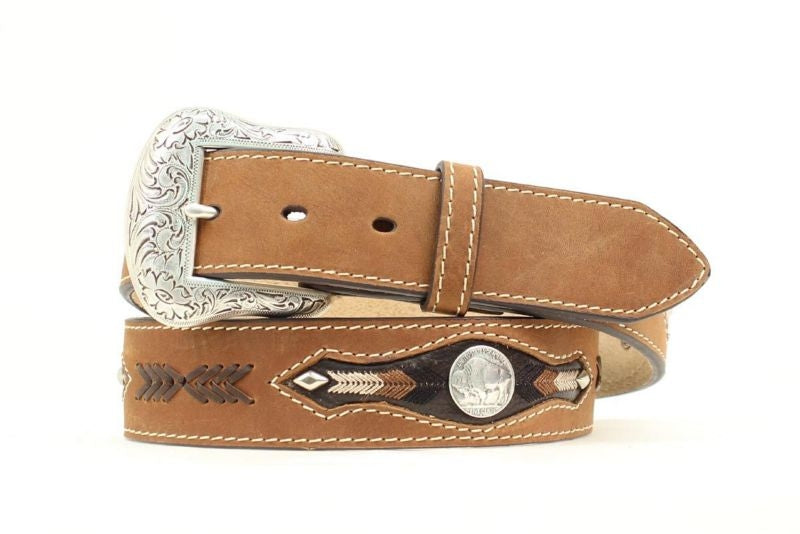 Nocona 1 1/2 Buffalo Concho Feather Laced Belt 32