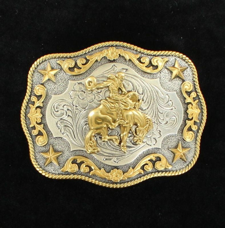 Nocona Mens Rect Rope Saddle Bronc 2 Tone Buckle