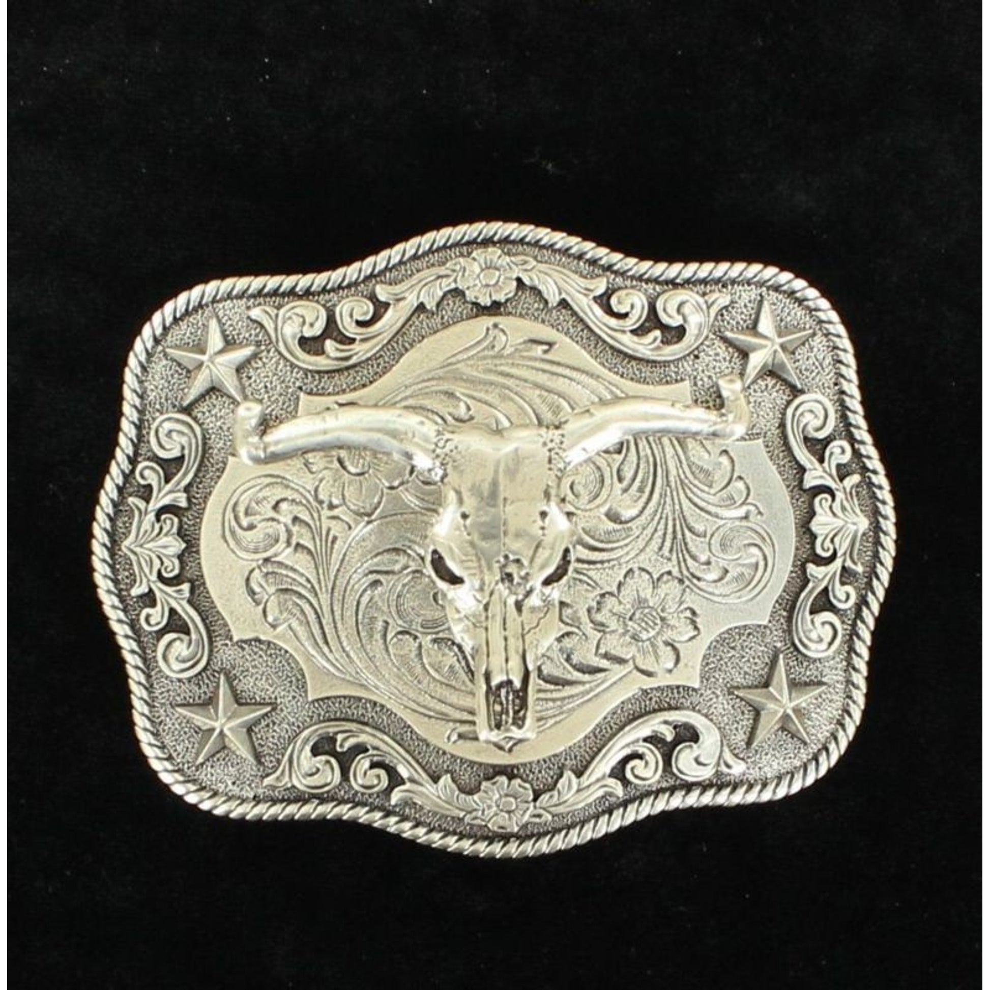Nocona Mens Rect Rope Steer Skull Boxed Buckle