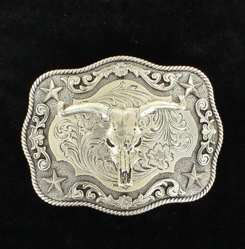 Nocona Mens Rect Rope Steer Skull Boxed Buckle