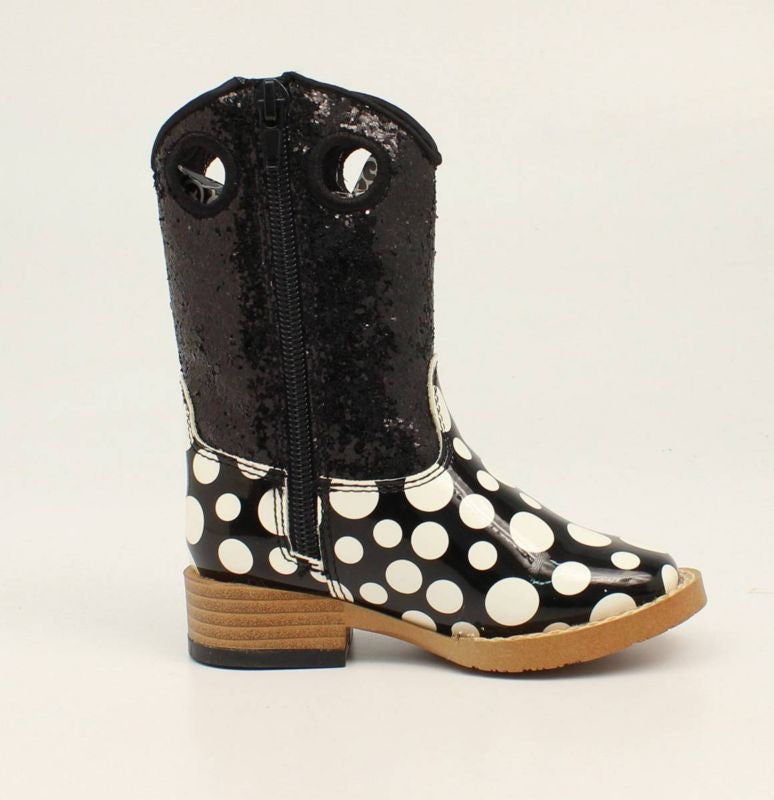 Girls Pearl Polka Dot Glitter Zip West Boot 8.5 Bk