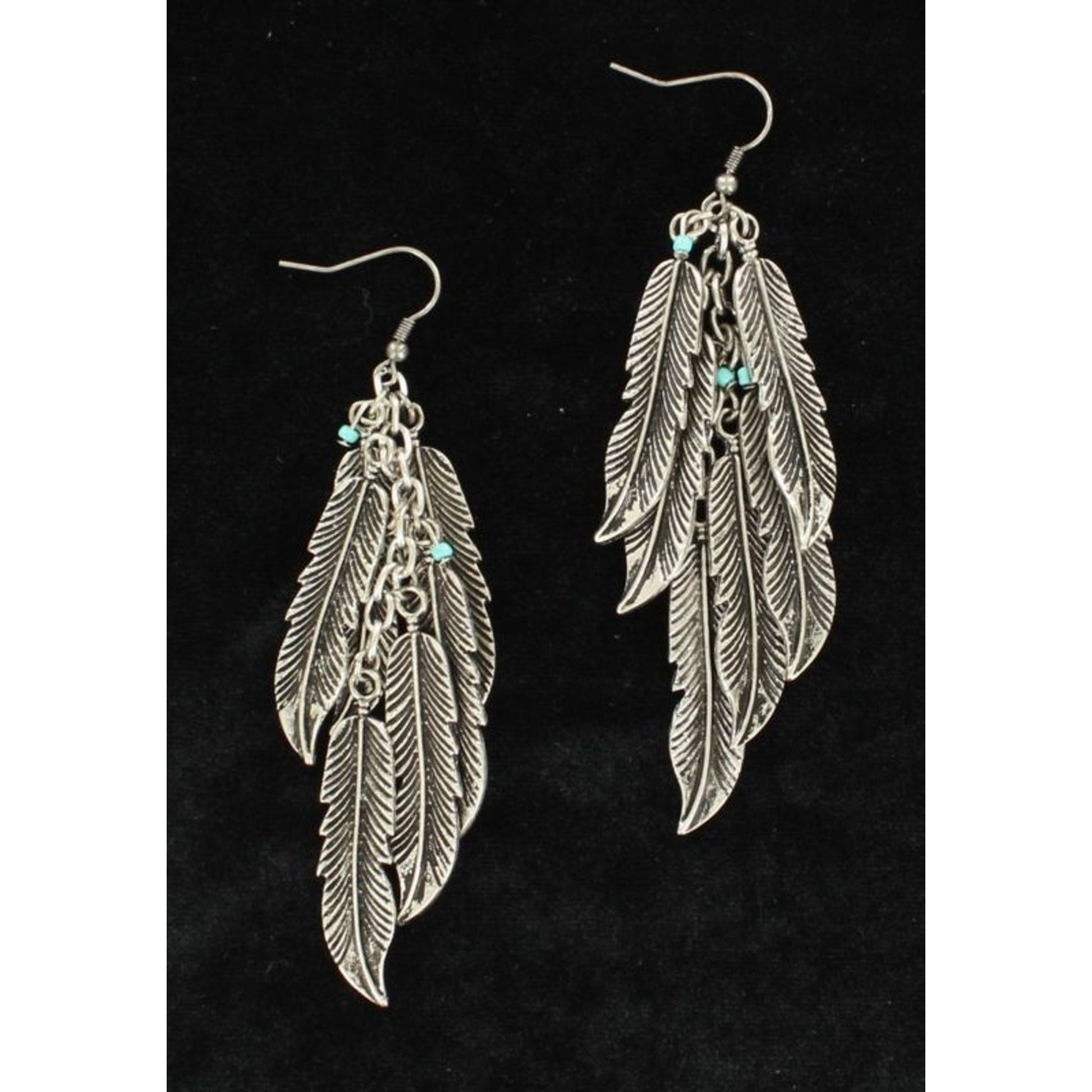 Blazin Roxx Multi Feathers Dangle EarringsBk/Wh