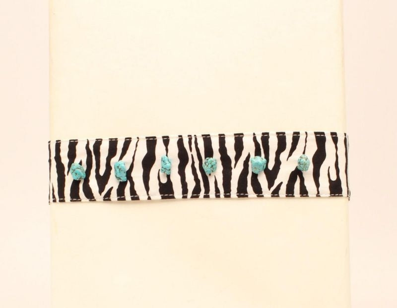 Zebra Fabric Crystal Concho HeadbandBk/Wh
