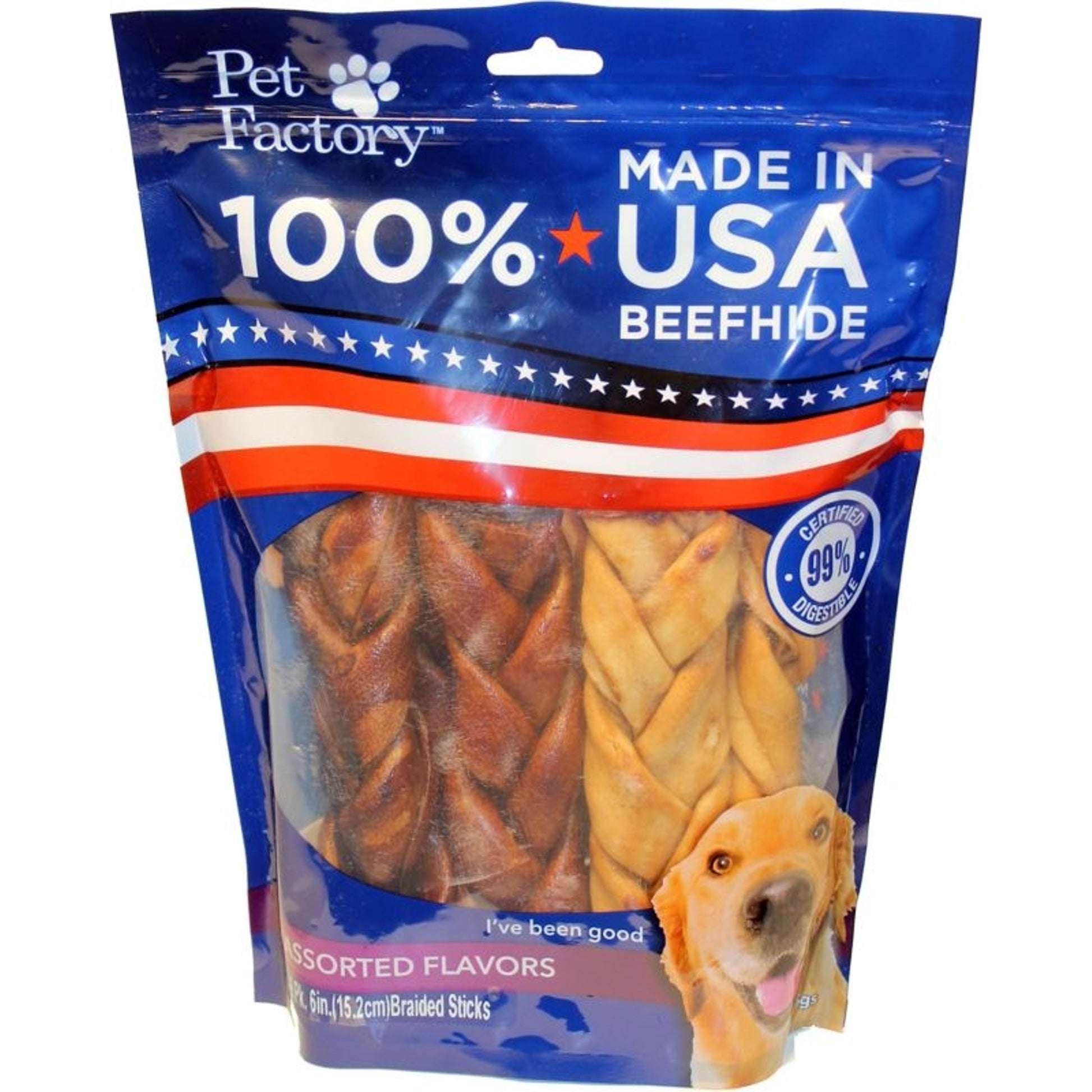 USA Beefhide Braided Sticks 6Pk 6in Beef/Chicken