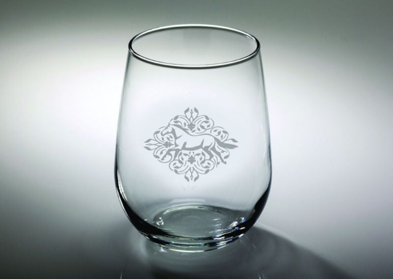 Kelley Floral Etched Stemless Wine Glass