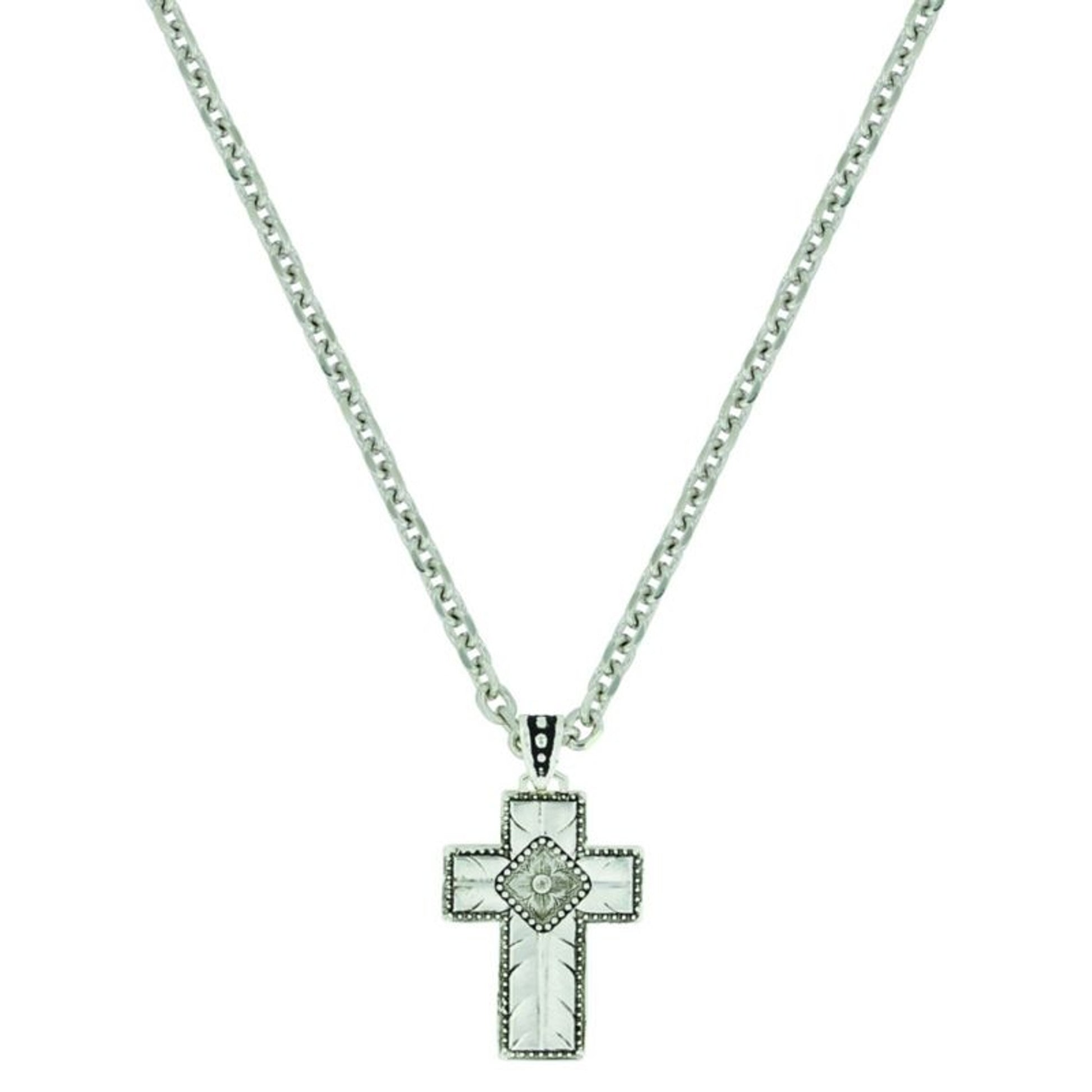 MontanaSilver Banded Feathered Cross NecklaceBk/Wh