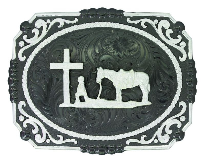 Gunmetal Cameo Filigree/Christian Cowboy Buckle Br