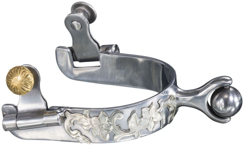 Tough1 Ladies Silver Floral Roller Ball Spurs Brn