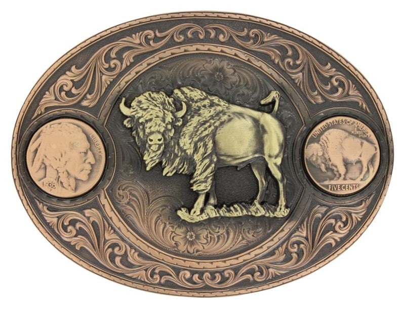 Indian Head Nickel Miners Belt Buckle/Buffalo Br