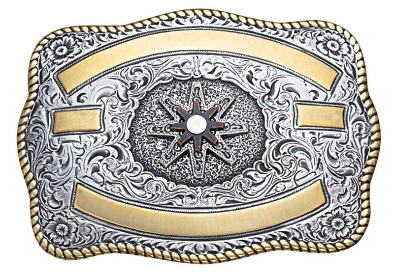Crumrine Rectangle Two-Tone Rowel Trophy Buckle