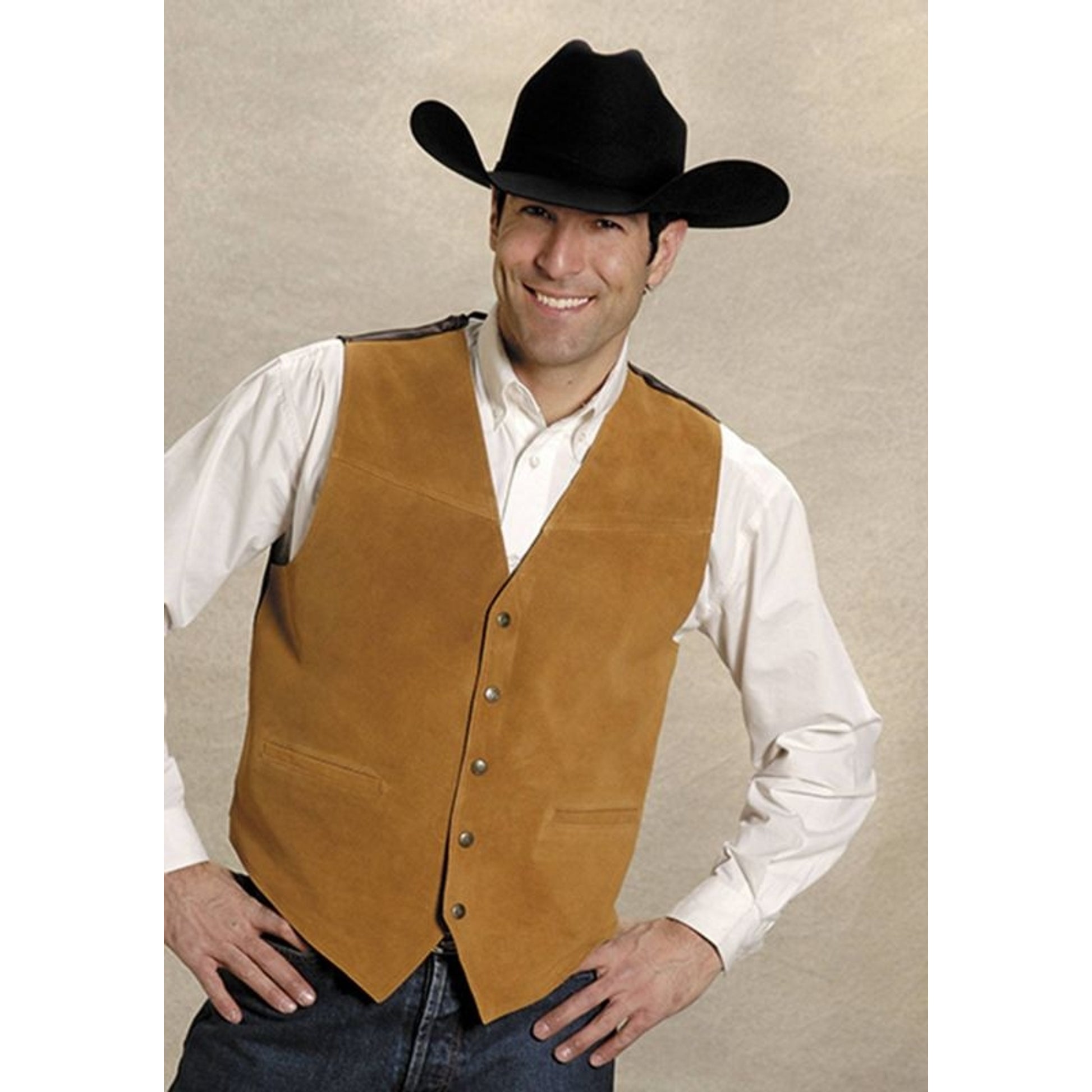Roper Mens Satin Back Suede Vest XL Cognac Brown
