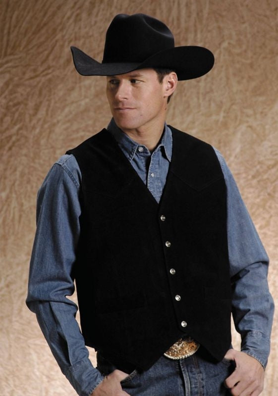 Roper Mens Tall Man Suede Vest XXL Tall Black